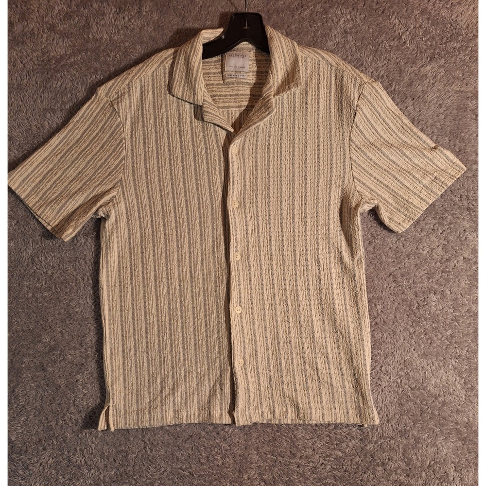 Cactus Man Ricky Singh Relaxed Fit Striped Short Sleeve Camp Collar Shirt Large